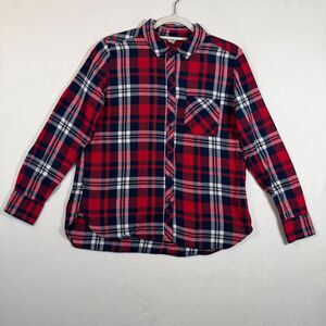 Woolrich Women’s Plaid Flannel Shirt Size Large Red Blue White Cotton